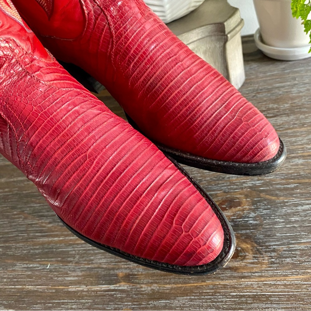Vtg LARRY MAHAN Exotic Lizard Leather Tall Western Cowboy Boots Womens 8B Red - Picture 6 of 16